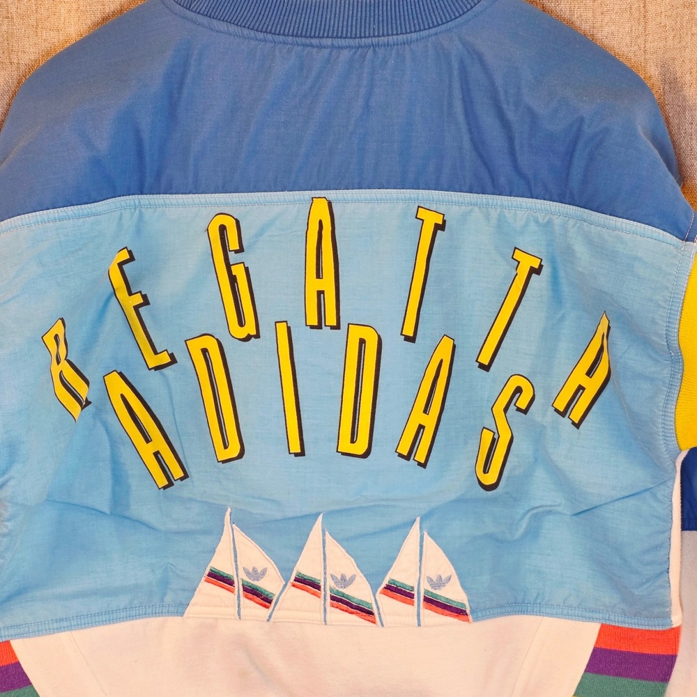 VTG Adidas Regatta Sweatshirt Mens S Multicolor Nautical Sailboat 80s Colorblock - Picture 7 of 8